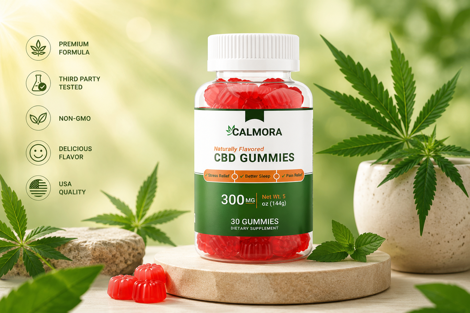 CALMORA CBD Gummies with premium botanical ingredients